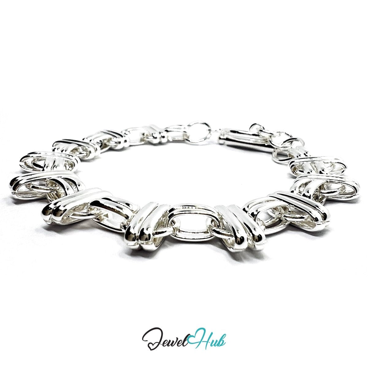Silver Weave 925 Sterling Interloop Chain Bracelet – Fixed Size - JewelHub.co.uk