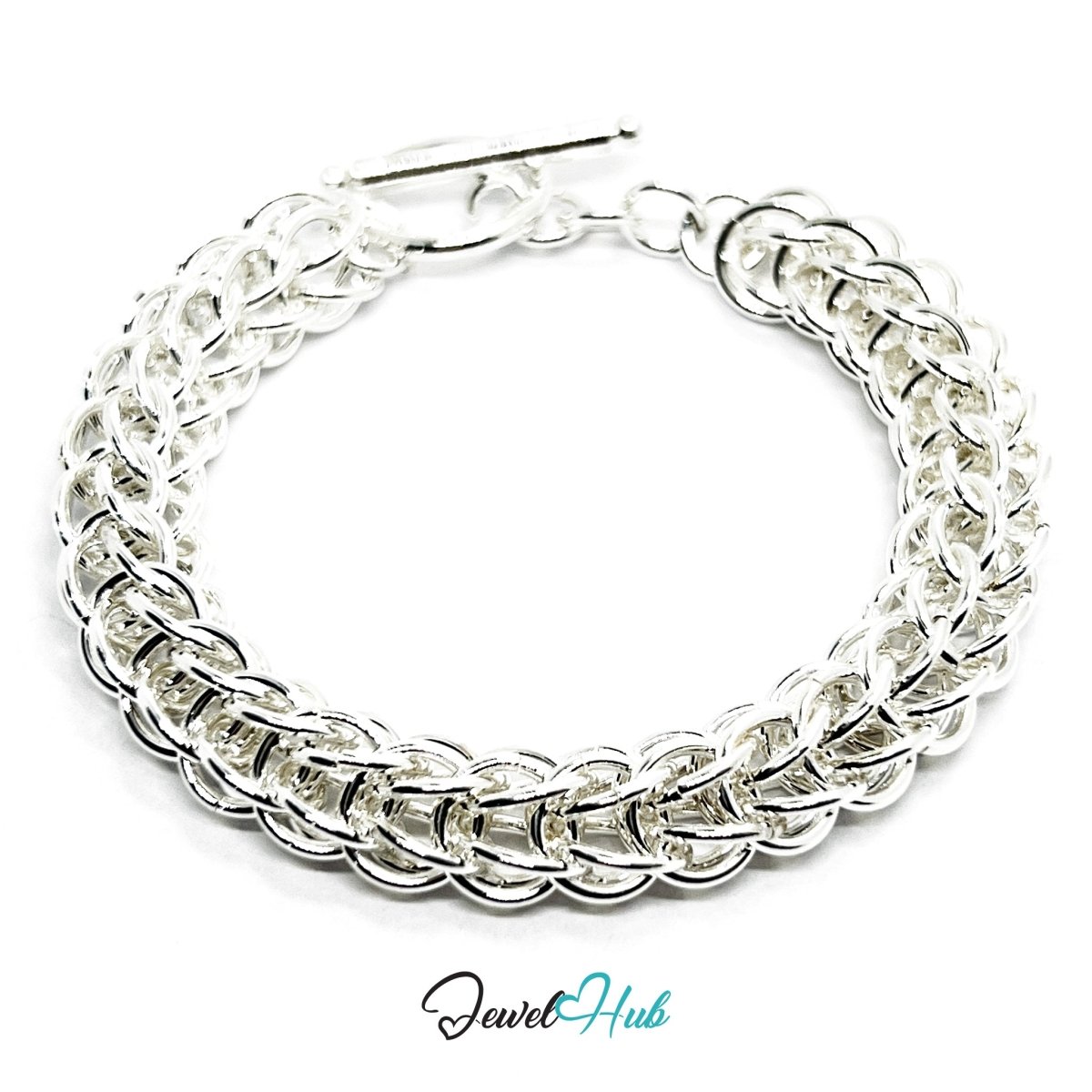 Silver Woven - Ring 925 Sterling Chain Bracelet – Adjustable - JewelHub.co.uk
