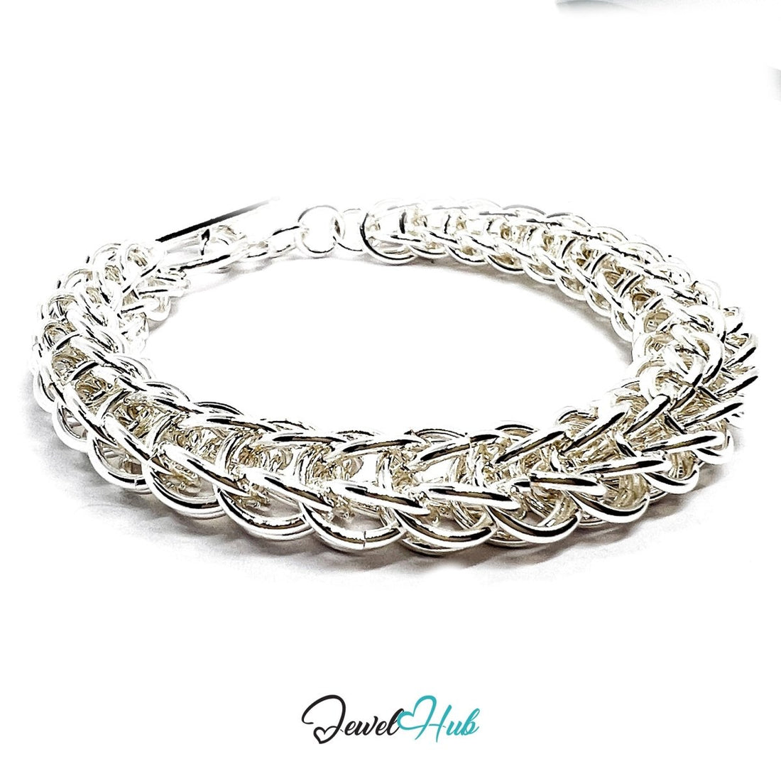 Silver Woven - Ring 925 Sterling Chain Bracelet – Adjustable - JewelHub.co.uk