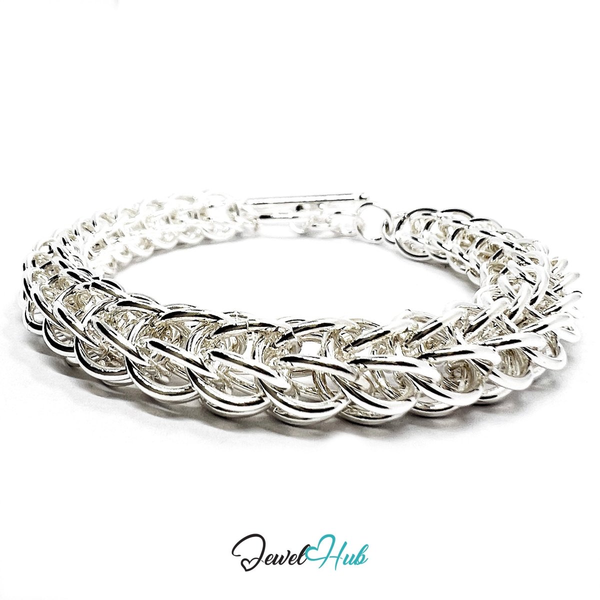 Silver Woven - Ring 925 Sterling Chain Bracelet – Adjustable - JewelHub.co.uk