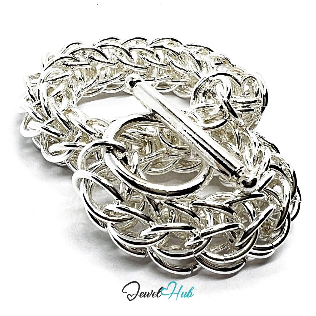 Silver Woven - Ring 925 Sterling Chain Bracelet – Adjustable - JewelHub.co.uk