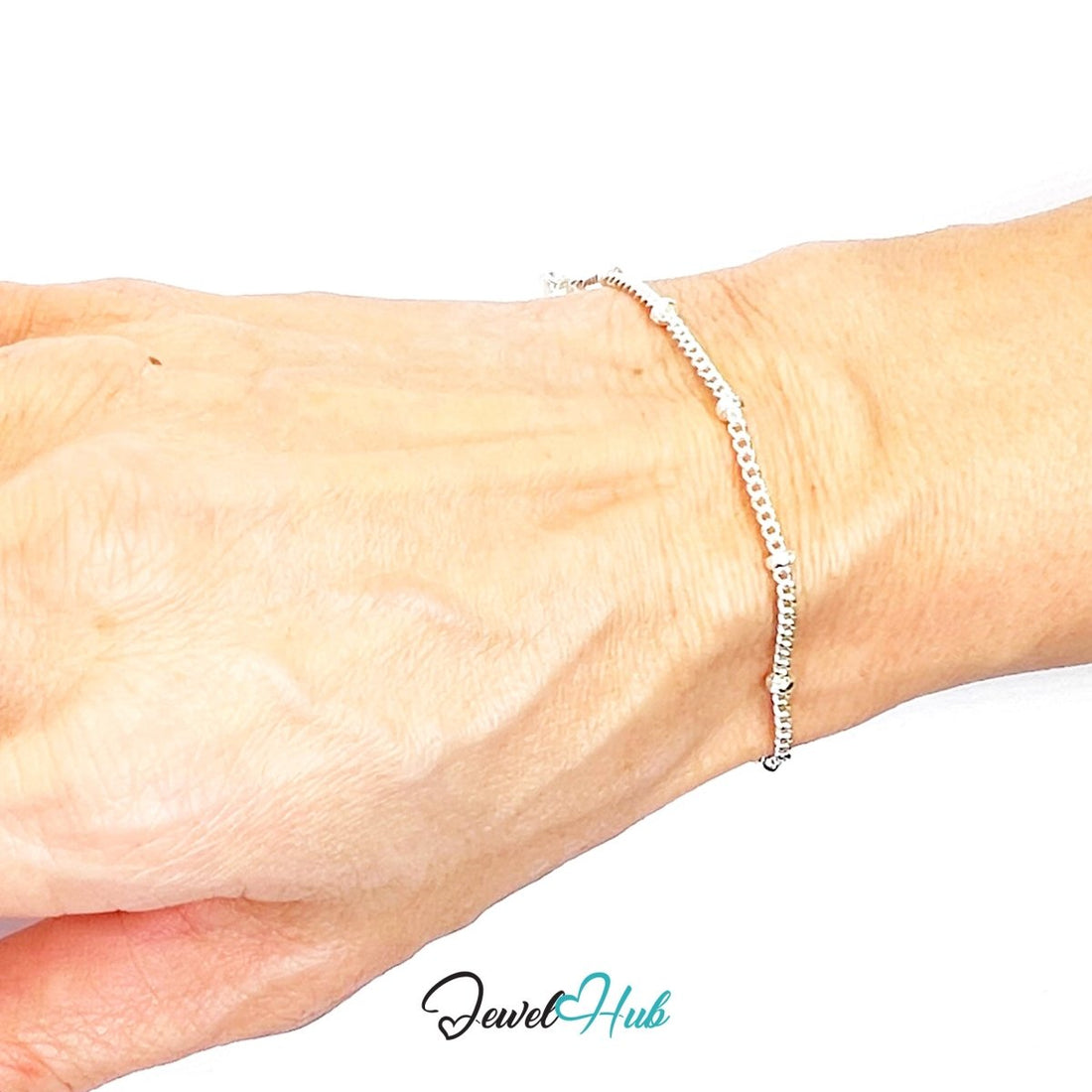 SilverDot 925 Beaded Chain Bracelet – Adjustable 16–20cm - JewelHub.co.uk