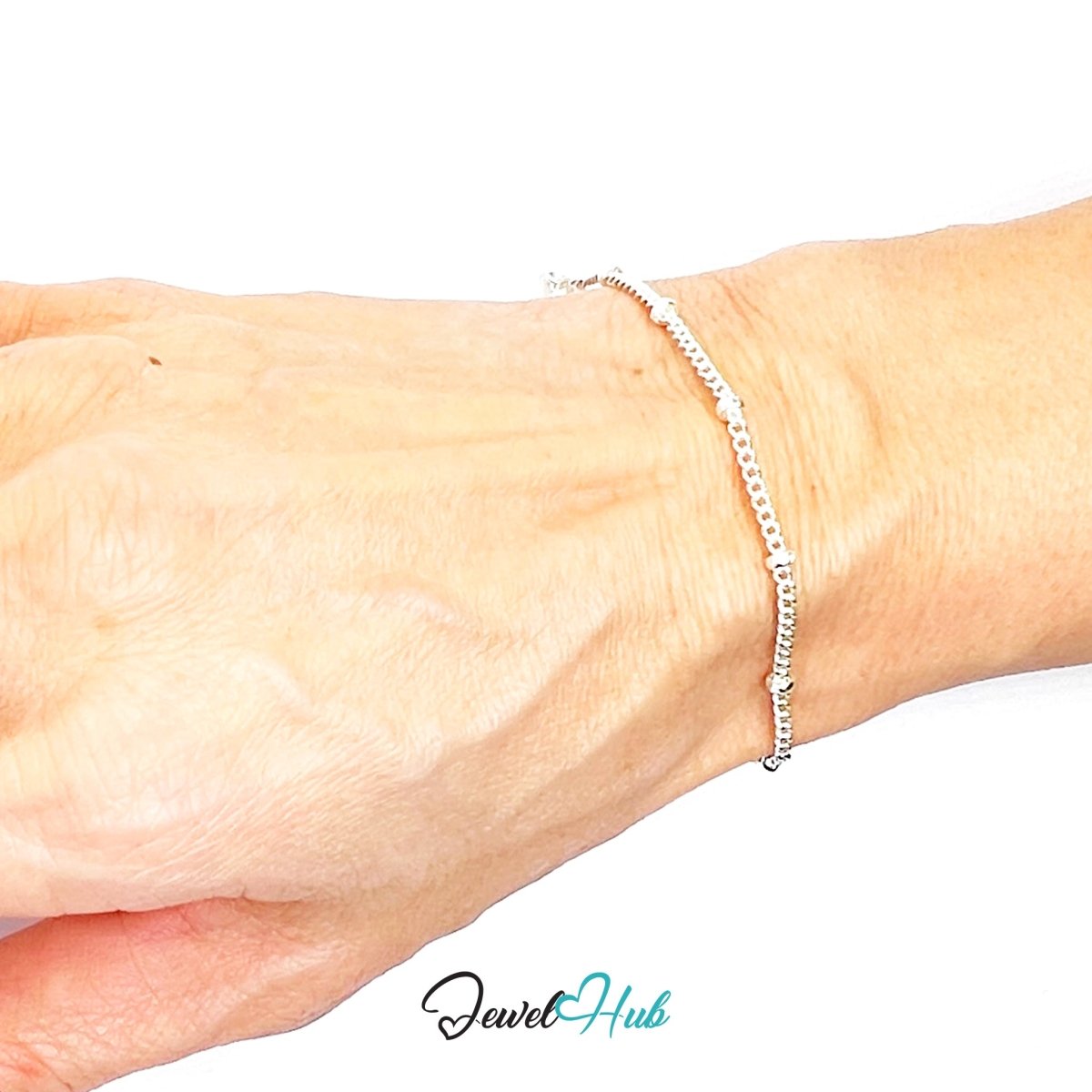 SilverDot 925 Beaded Chain Bracelet – Adjustable 16–20cm - JewelHub.co.uk