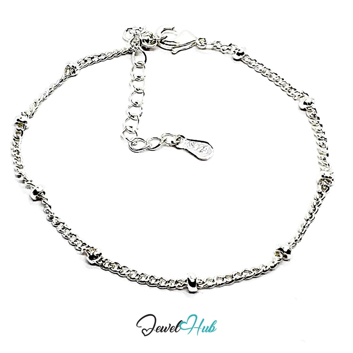 SilverDot 925 Beaded Chain Bracelet – Adjustable 16–20cm - JewelHub.co.uk