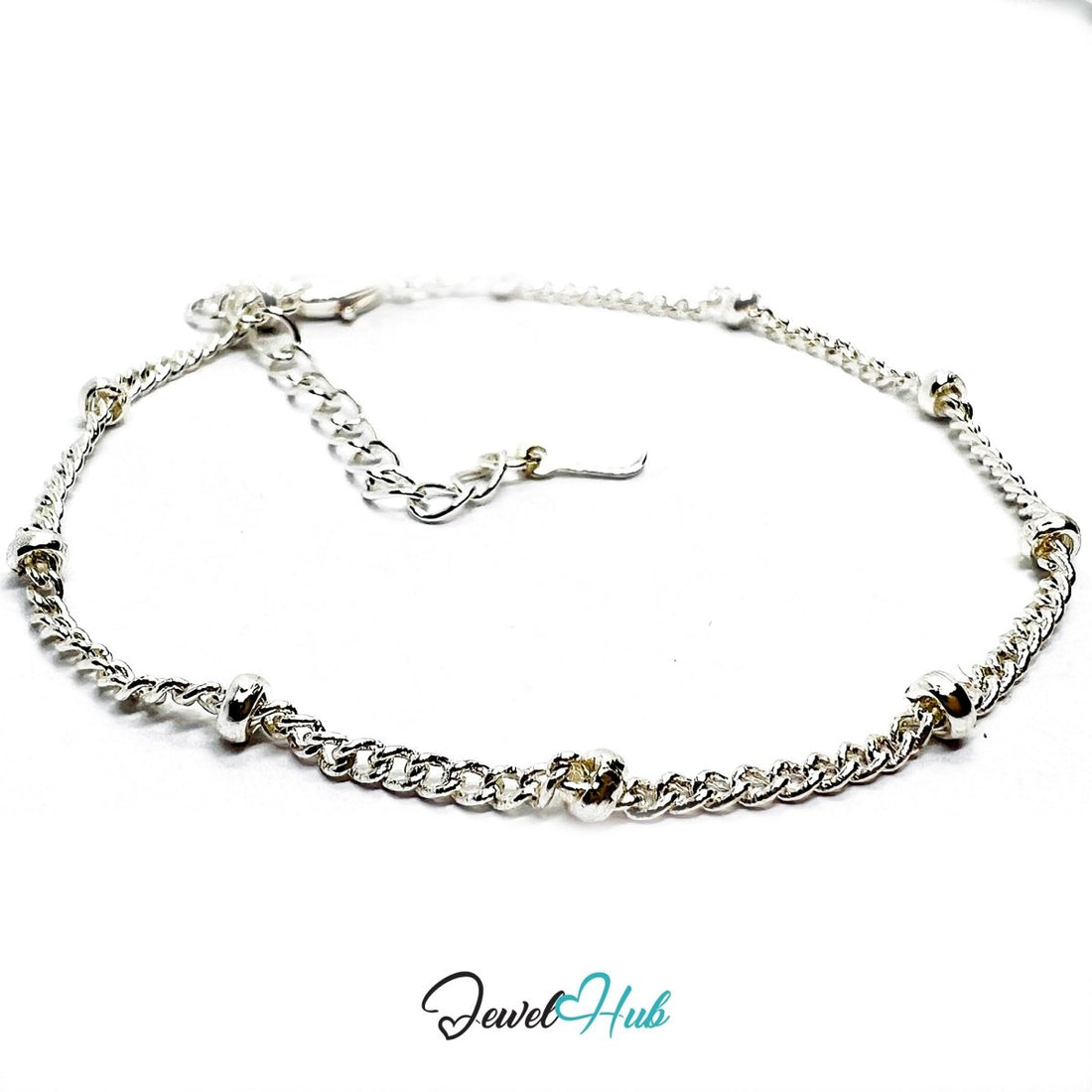 SilverDot 925 Beaded Chain Bracelet – Adjustable 16–20cm - JewelHub.co.uk