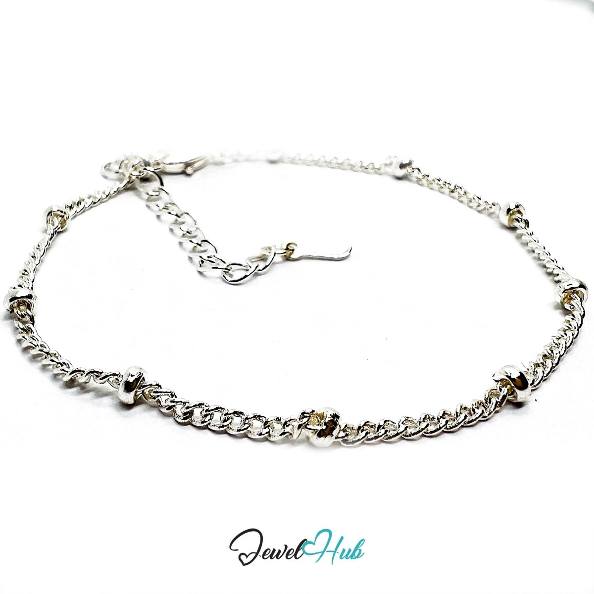 SilverDot 925 Beaded Chain Bracelet – Adjustable 16–20cm - JewelHub.co.uk