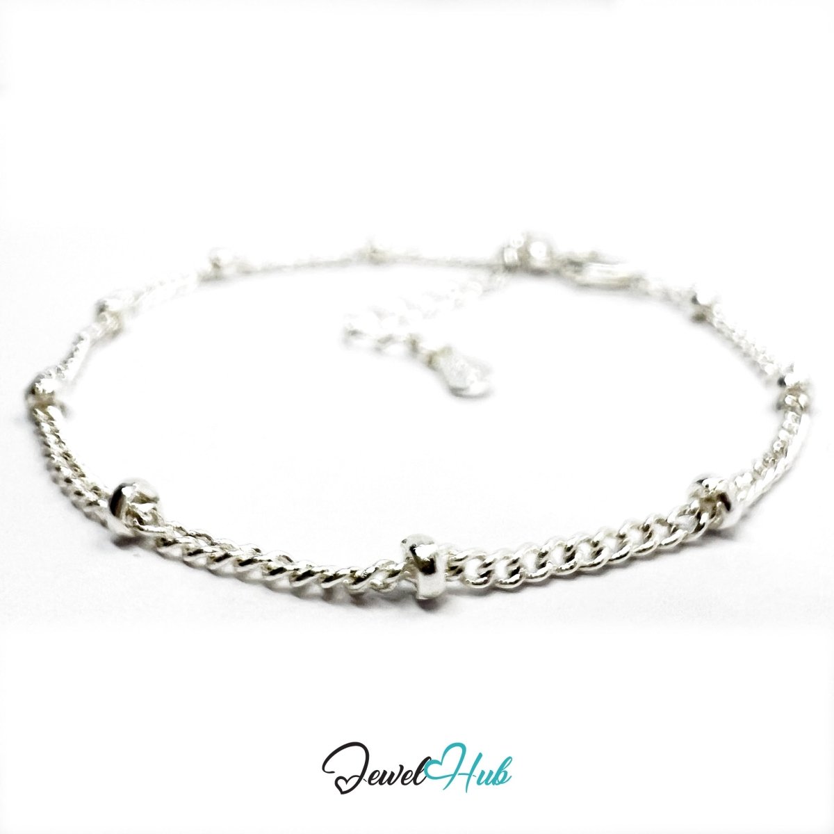 SilverDot 925 Beaded Chain Bracelet – Adjustable 16–20cm - JewelHub.co.uk
