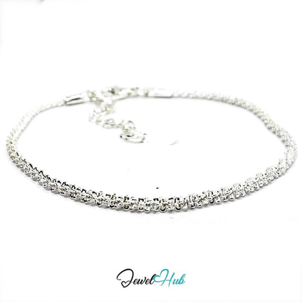 SilverGleam 925 Textured Chain Bracelet – Adjustable 18–20cm - JewelHub.co.uk
