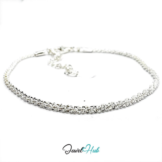 SilverGleam 925 Textured Chain Bracelet – Adjustable 18–20cm - JewelHub.co.uk