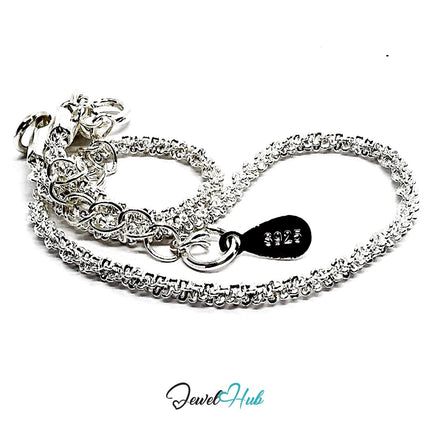 SilverGleam 925 Textured Chain Bracelet – Adjustable 18–20cm - JewelHub.co.uk
