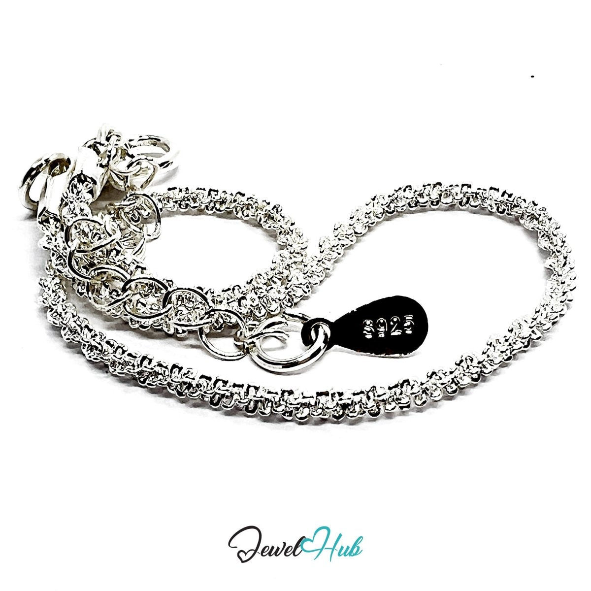 SilverGleam 925 Textured Chain Bracelet – Adjustable 18–20cm - JewelHub.co.uk