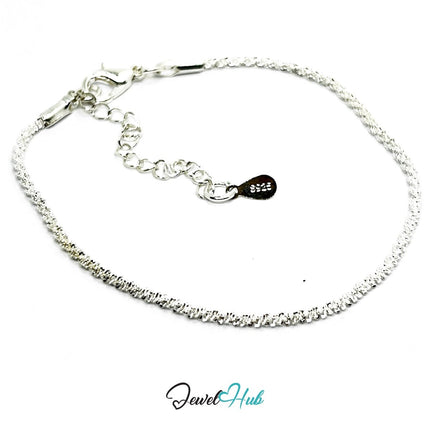 SilverGleam 925 Textured Chain Bracelet – Adjustable 18–20cm - JewelHub.co.uk