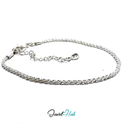 SilverGleam 925 Textured Chain Bracelet – Adjustable 18–20cm - JewelHub.co.uk