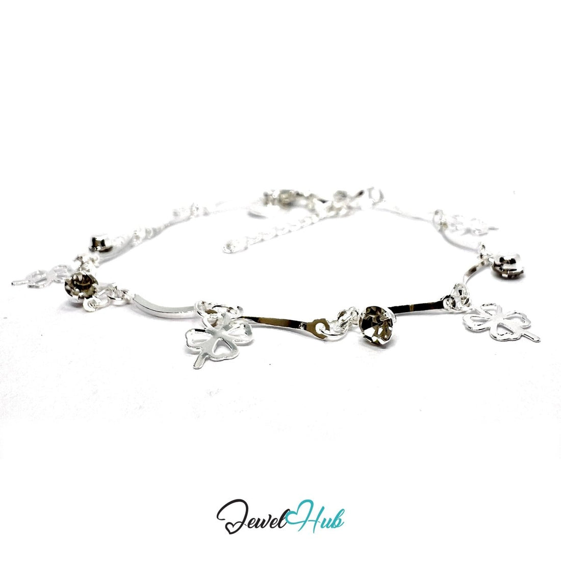 SilverLeaf 925 Charm Bracelet with Cubic Zirconia – Adjustable 18–20cm - JewelHub.co.uk