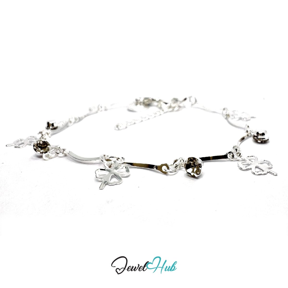 SilverLeaf 925 Charm Bracelet with Cubic Zirconia – Adjustable 18–20cm - JewelHub.co.uk