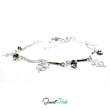 SilverLeaf 925 Charm Bracelet with Cubic Zirconia – Adjustable 18–20cm - JewelHub.co.uk