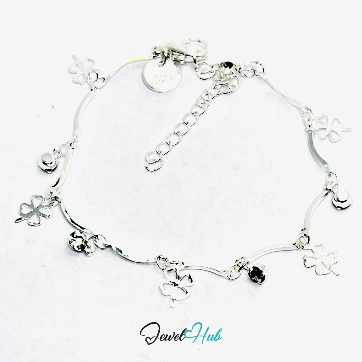 SilverLeaf 925 Charm Bracelet with Cubic Zirconia – Adjustable 18–20cm - JewelHub.co.uk