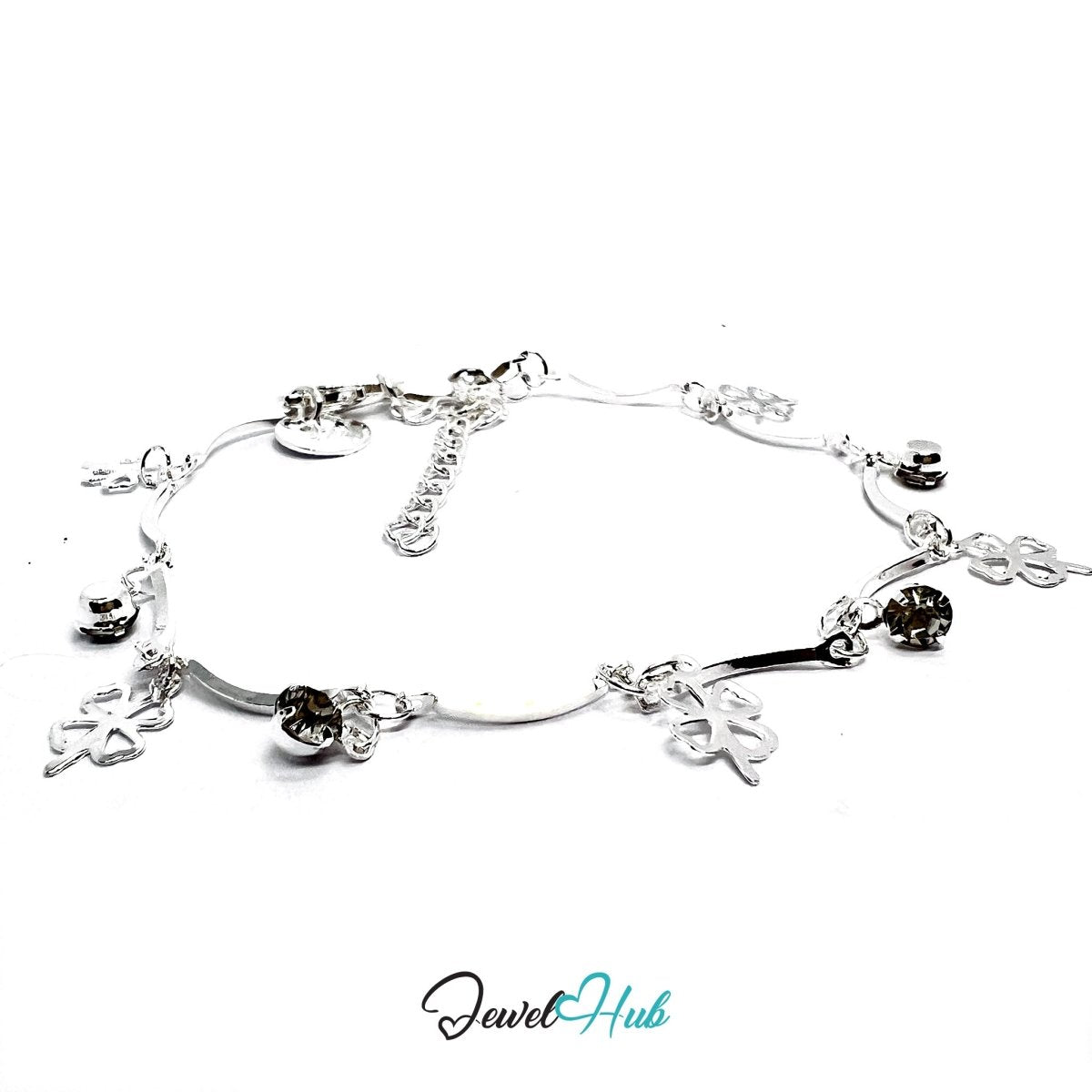 SilverLeaf 925 Charm Bracelet with Cubic Zirconia – Adjustable 18–20cm - JewelHub.co.uk