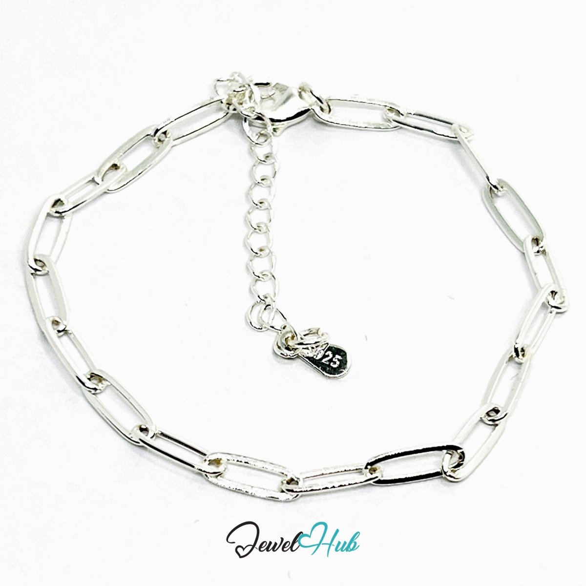 SilverSpan Adjustable Paperclip Chain Bracelet in 925 Silver - JewelHub.co.uk