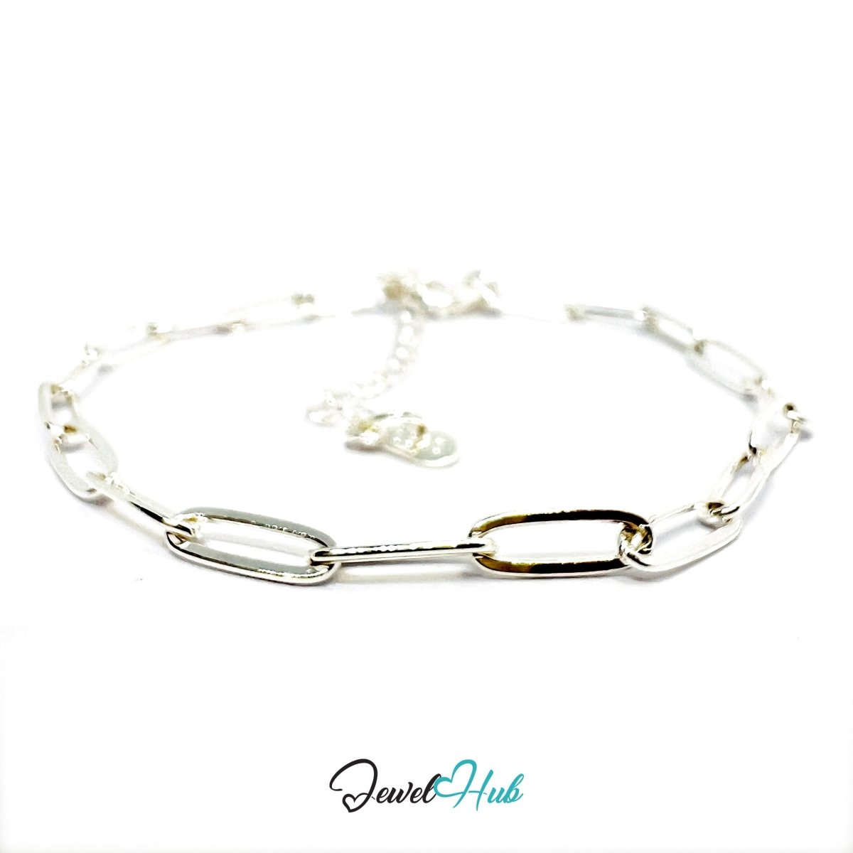 SilverSpan Adjustable Paperclip Chain Bracelet in 925 Silver - JewelHub.co.uk