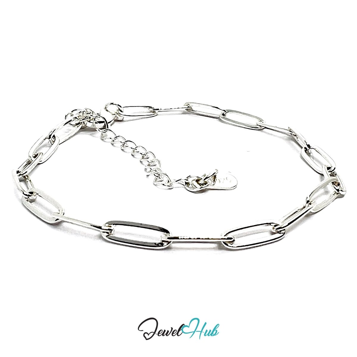SilverSpan Adjustable Paperclip Chain Bracelet in 925 Silver - JewelHub.co.uk