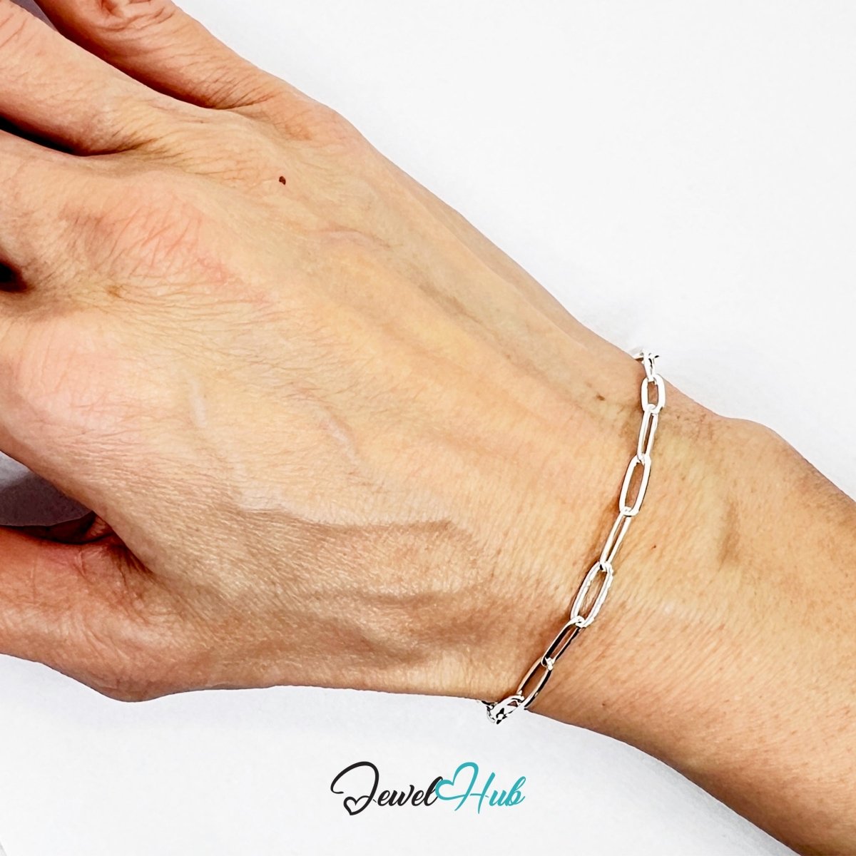 SilverSpan Adjustable Paperclip Chain Bracelet in 925 Silver - JewelHub.co.uk