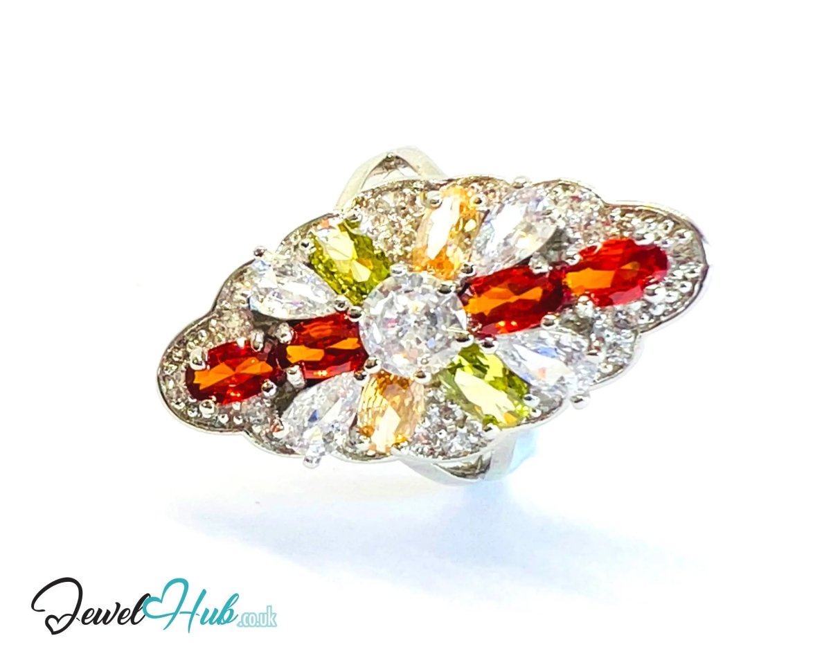 Silvery Copper Ring · UK M · US 6.5 · Multicolour Gem Cluster 🔱 Garden Prism Ring - JewelHub.co.uk