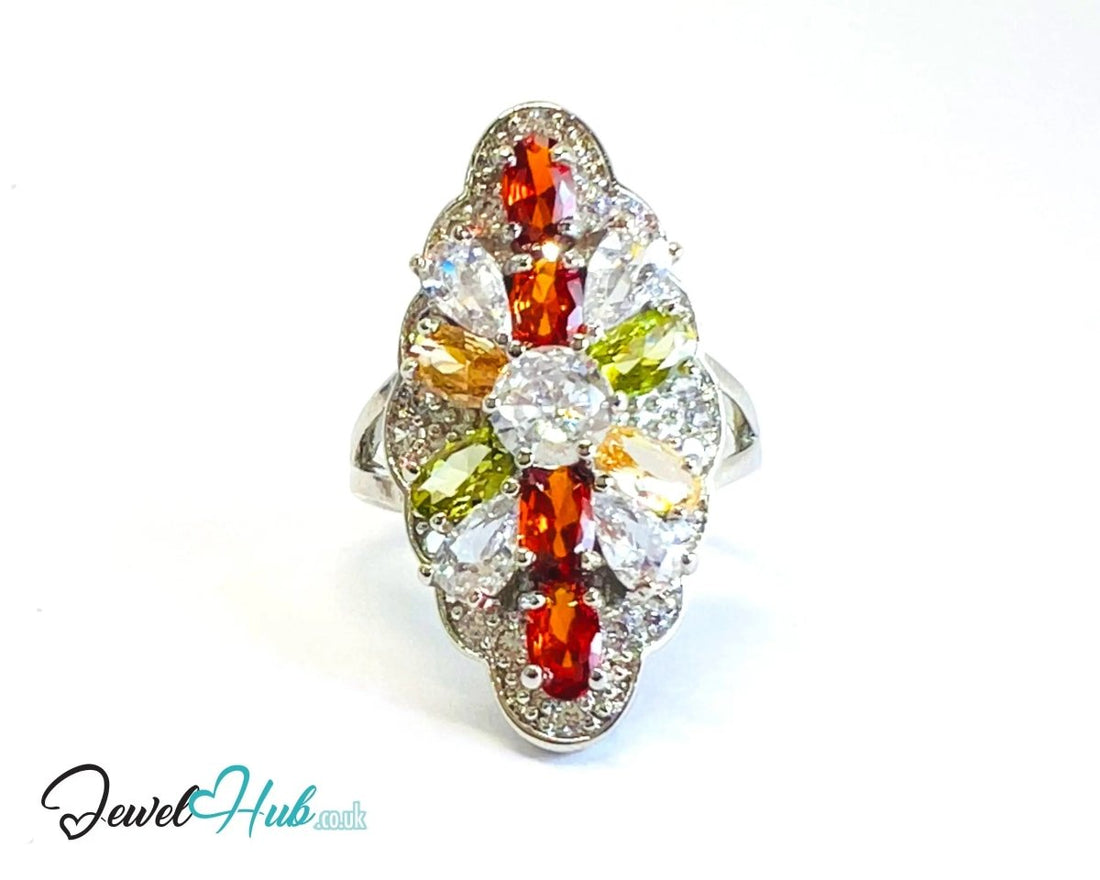 Silvery Copper Ring · UK M · US 6.5 · Multicolour Gem Cluster 🔱 Garden Prism Ring - JewelHub.co.uk