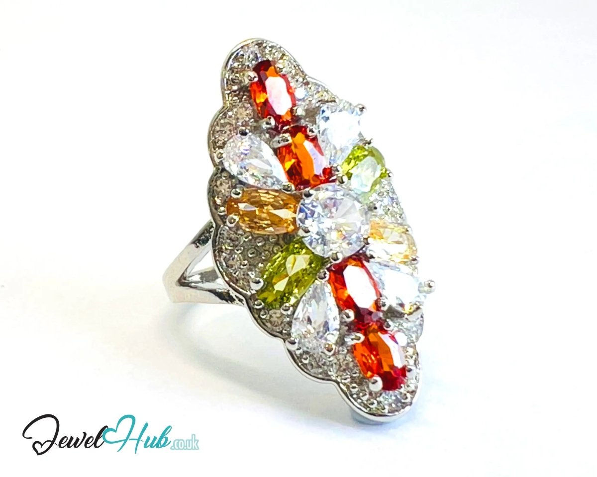 Silvery Copper Ring · UK M · US 6.5 · Multicolour Gem Cluster 🔱 Garden Prism Ring - JewelHub.co.uk