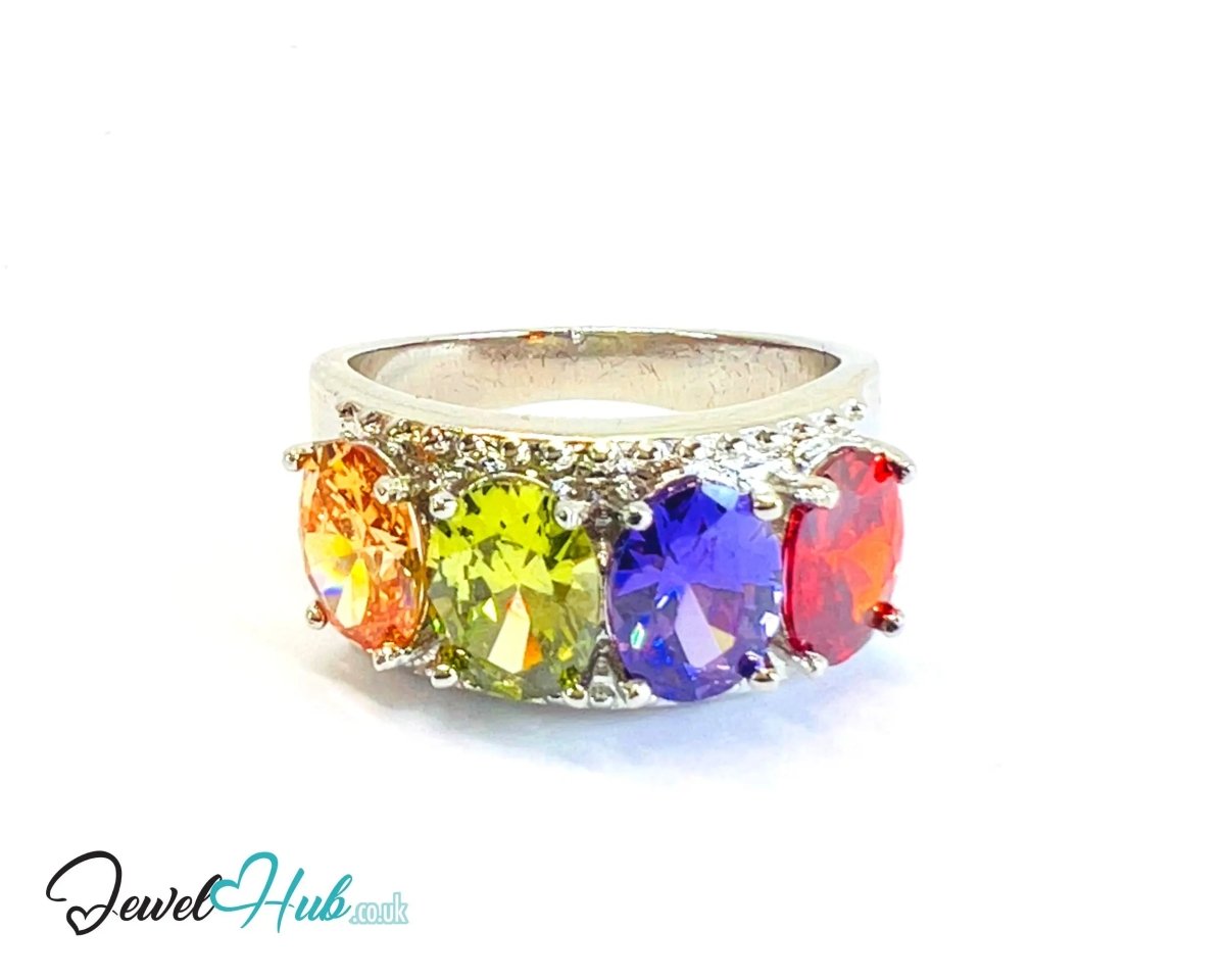 Silvery Copper Ring · UK Q · US 8.5 · Multicolour Gem Cluster 🔱 Aurora Crown Ring - JewelHub.co.uk