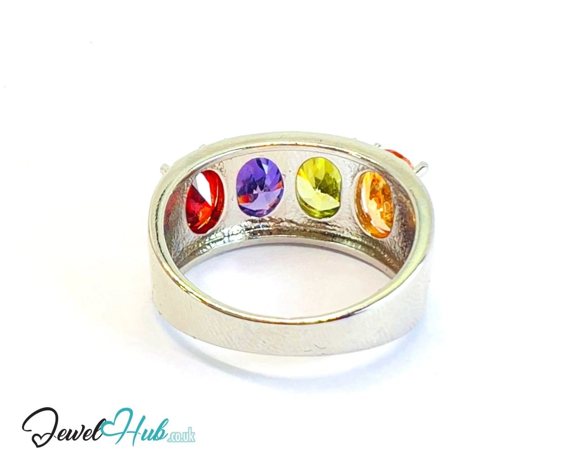 Silvery Copper Ring · UK Q · US 8.5 · Multicolour Gem Cluster 🔱 Aurora Crown Ring - JewelHub.co.uk