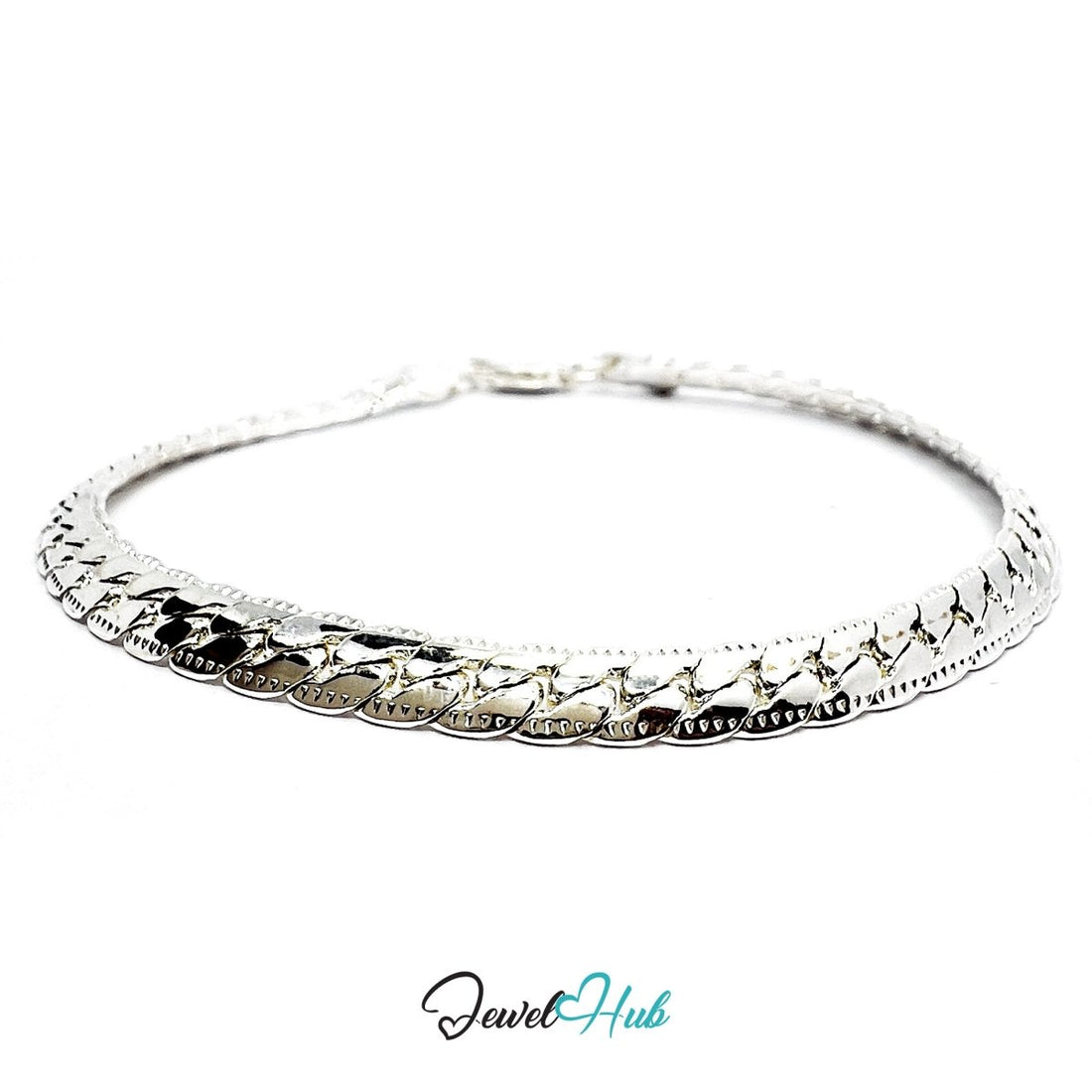 Silvery Relief 925 Sterling Flat Chain Bracelet – Fixed Size - JewelHub.co.uk