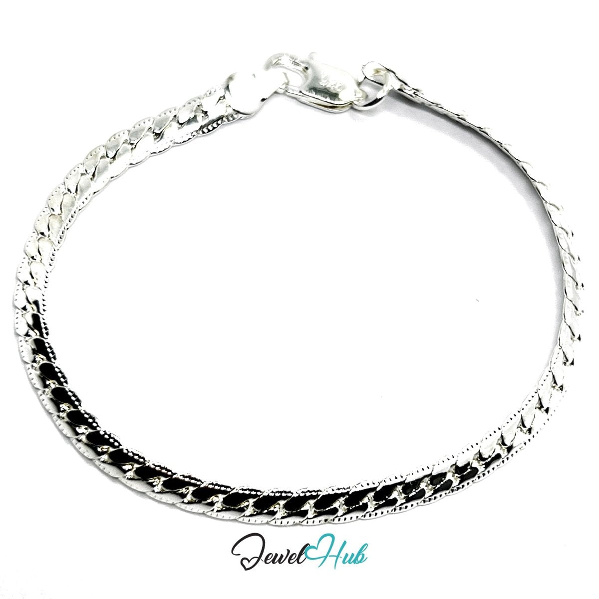 Silvery Relief 925 Sterling Flat Chain Bracelet – Fixed Size - JewelHub.co.uk