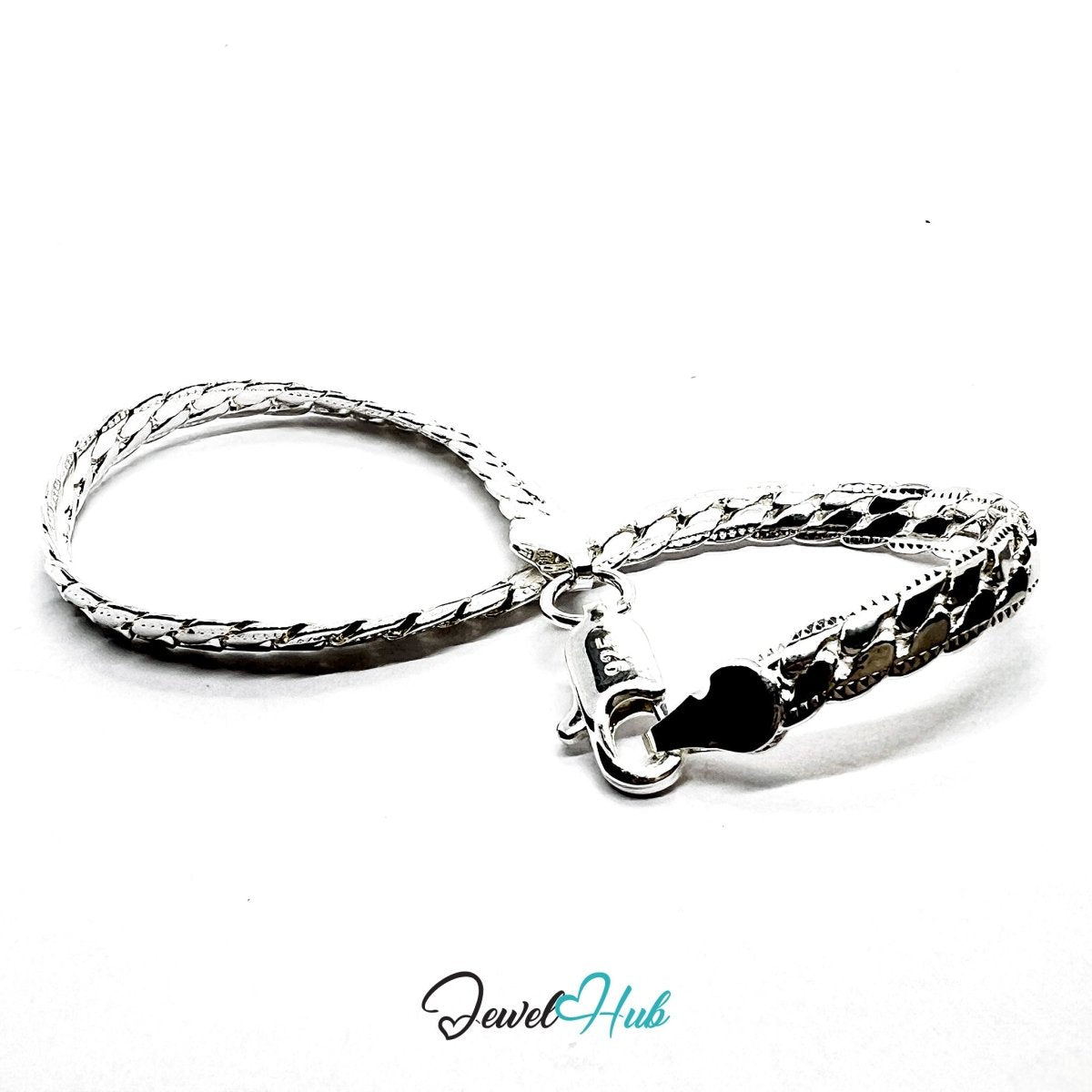 Silvery Relief 925 Sterling Flat Chain Bracelet – Fixed Size - JewelHub.co.uk