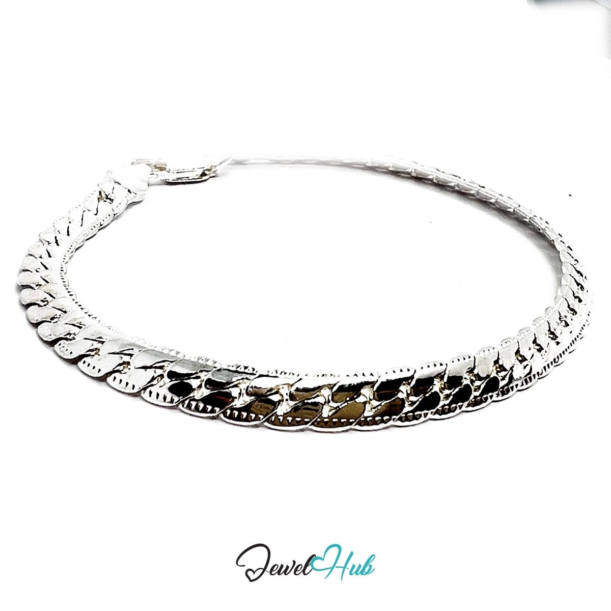 Silvery Relief 925 Sterling Flat Chain Bracelet – Fixed Size - JewelHub.co.uk