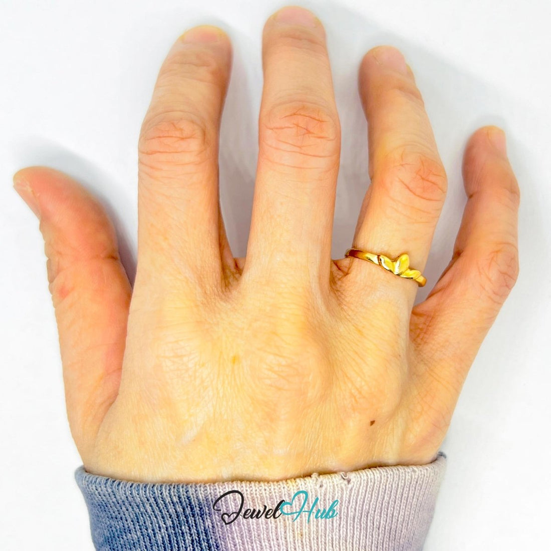 Simple Leaf Zinc Alloy Gold Ring · Dainty Nature Band - JewelHub.co.uk