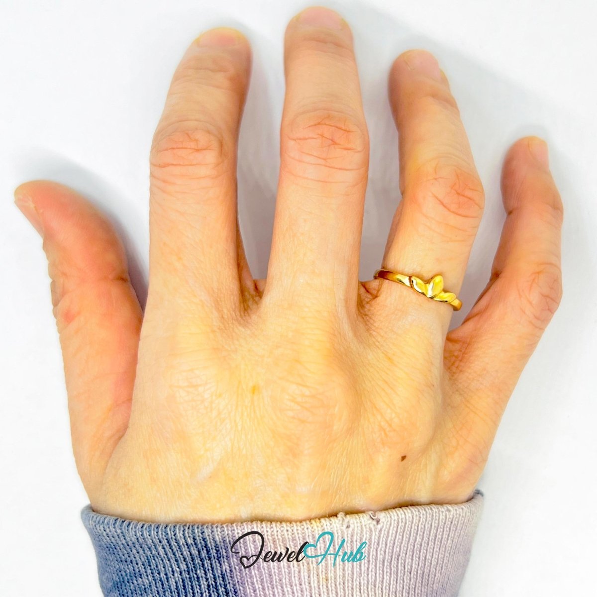 Simple Leaf Zinc Alloy Gold Ring · Dainty Nature Band - JewelHub.co.uk