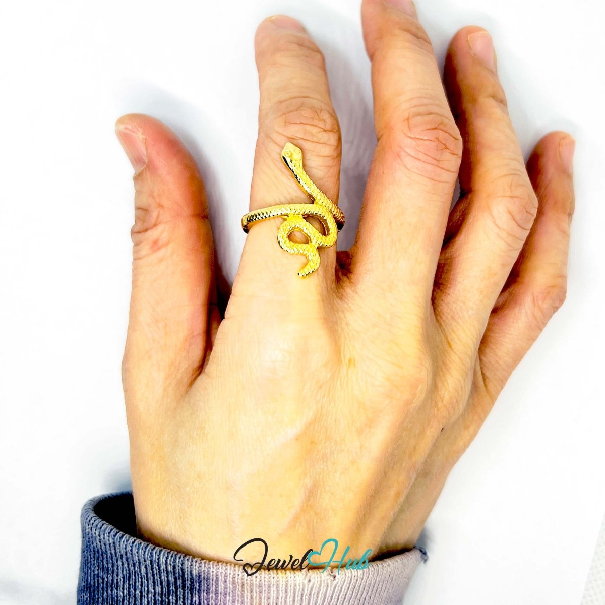 Snake Serpent Gold - Plated Zinc Ring – 3D Statement Reptile Motif - JewelHub.co.uk