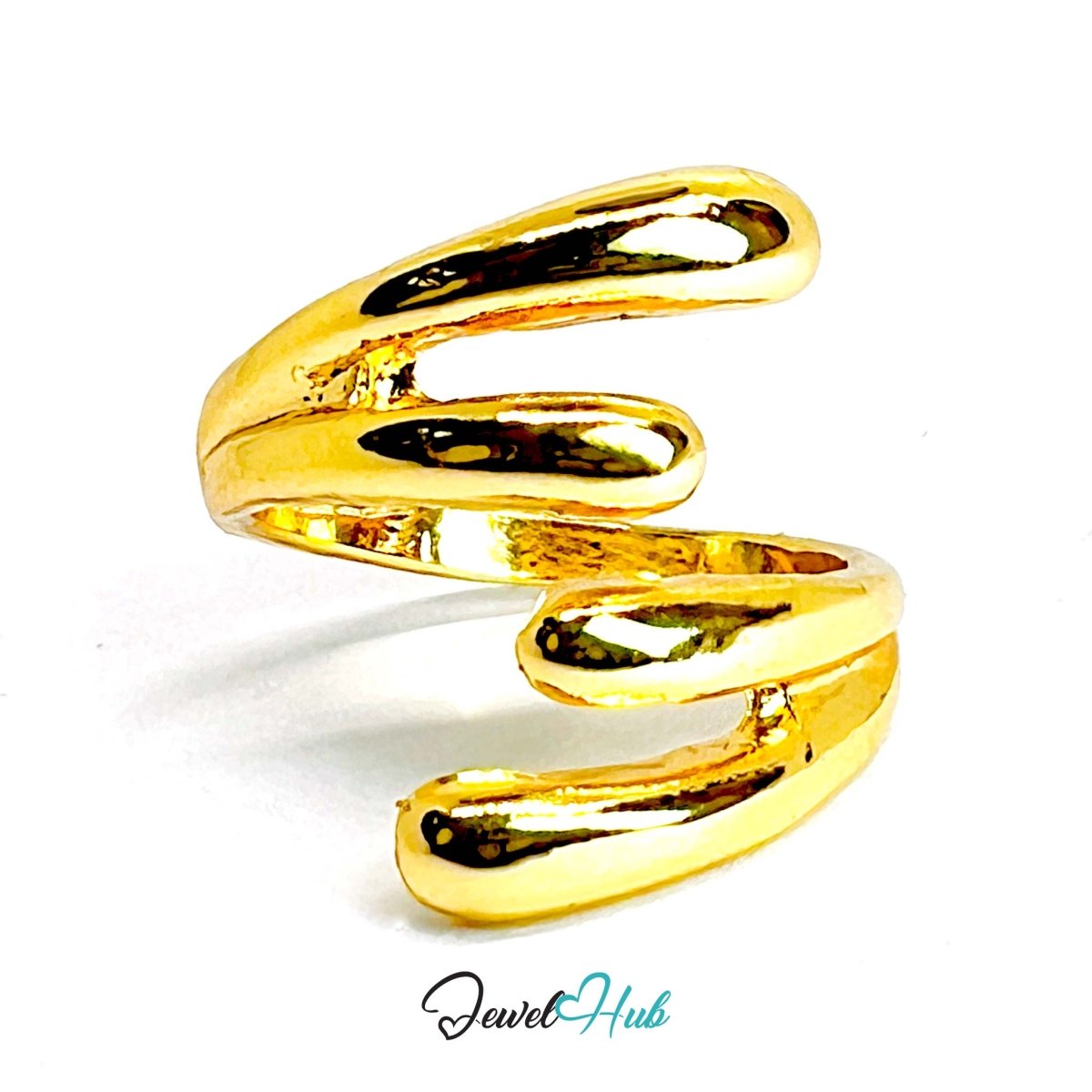 SpiralSwirl Gold - Plated Zinc Ring · Triple - Loop Sculptural Twist - JewelHub.co.uk