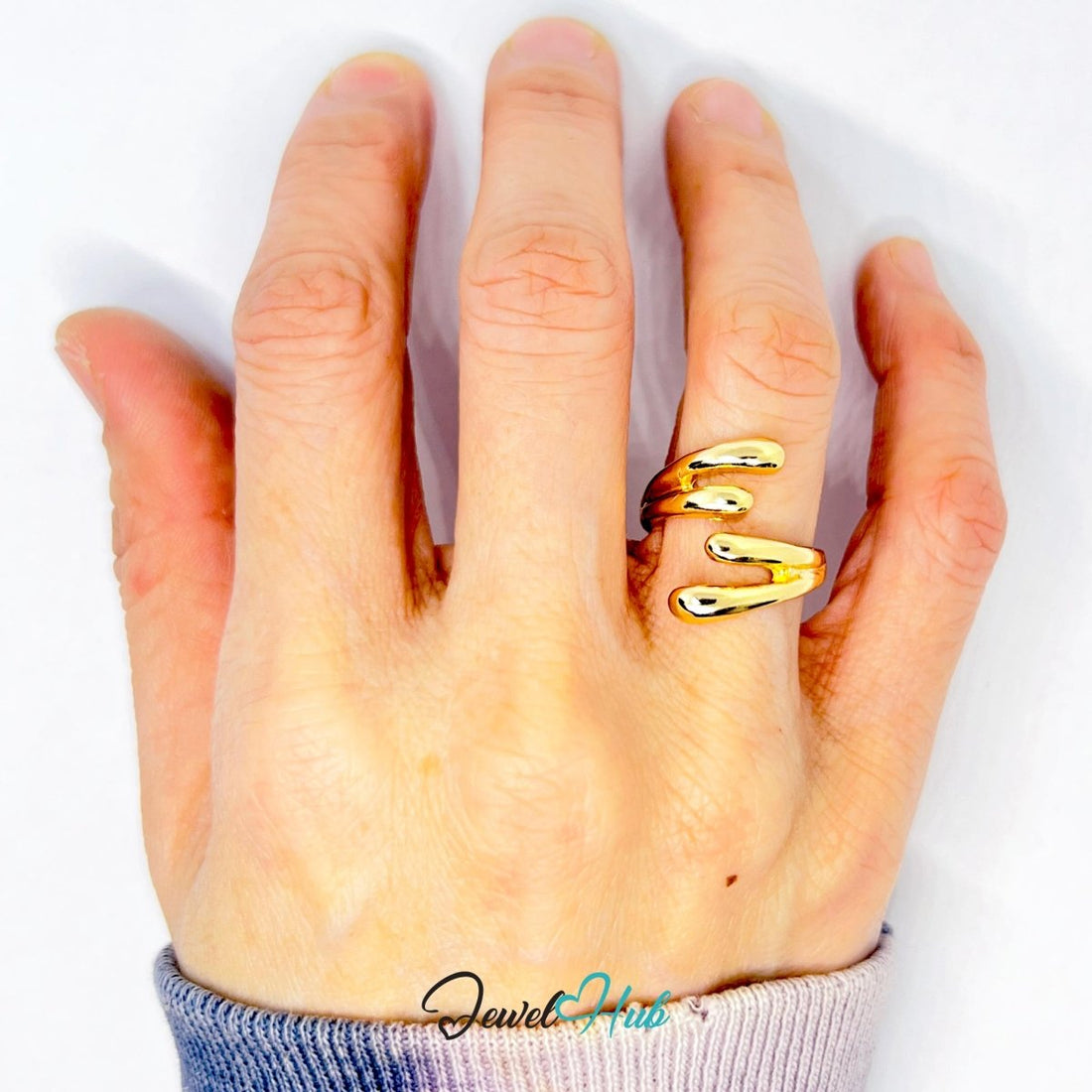SpiralSwirl Gold - Plated Zinc Ring · Triple - Loop Sculptural Twist - JewelHub.co.uk