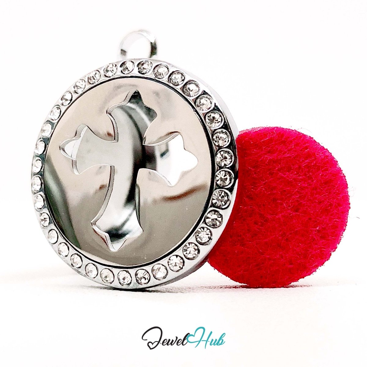 Stainless Steel Aromatherapy Pendant – Crystal Cross Peace - JewelHub.co.uk