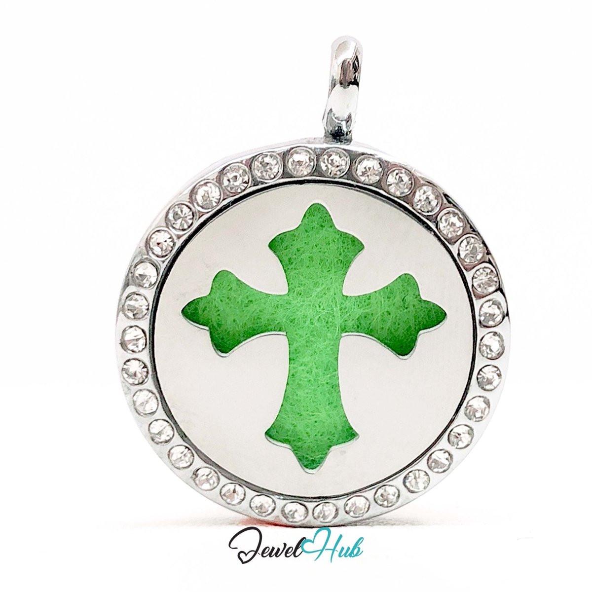 Stainless Steel Aromatherapy Pendant – Crystal Cross Peace - JewelHub.co.uk