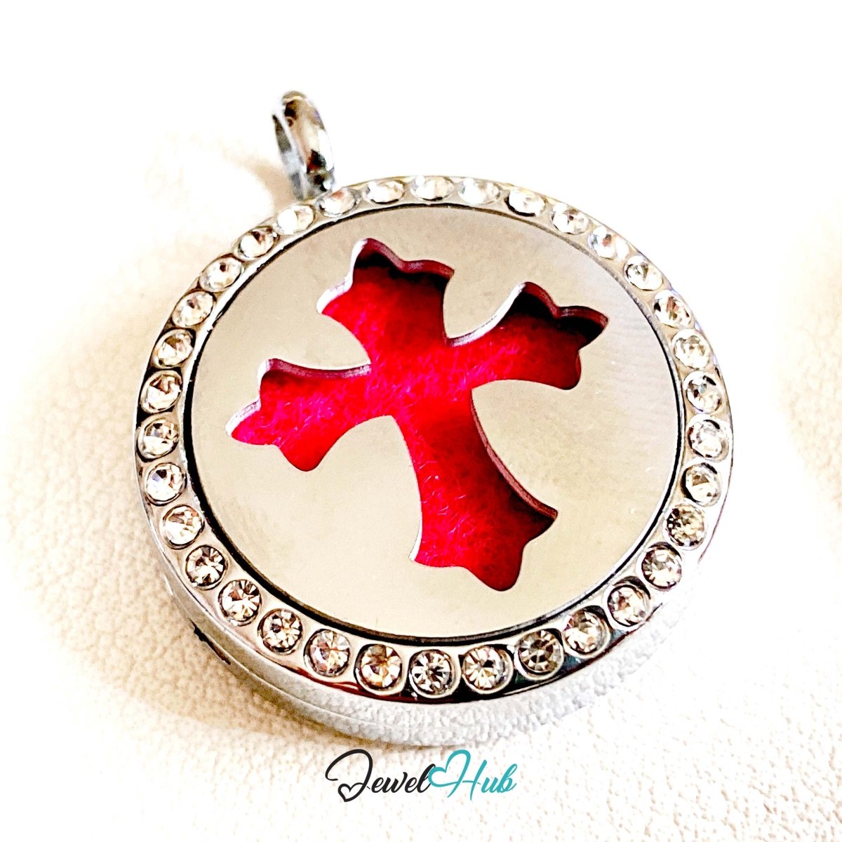 Stainless Steel Aromatherapy Pendant – Crystal Cross Peace - JewelHub.co.uk