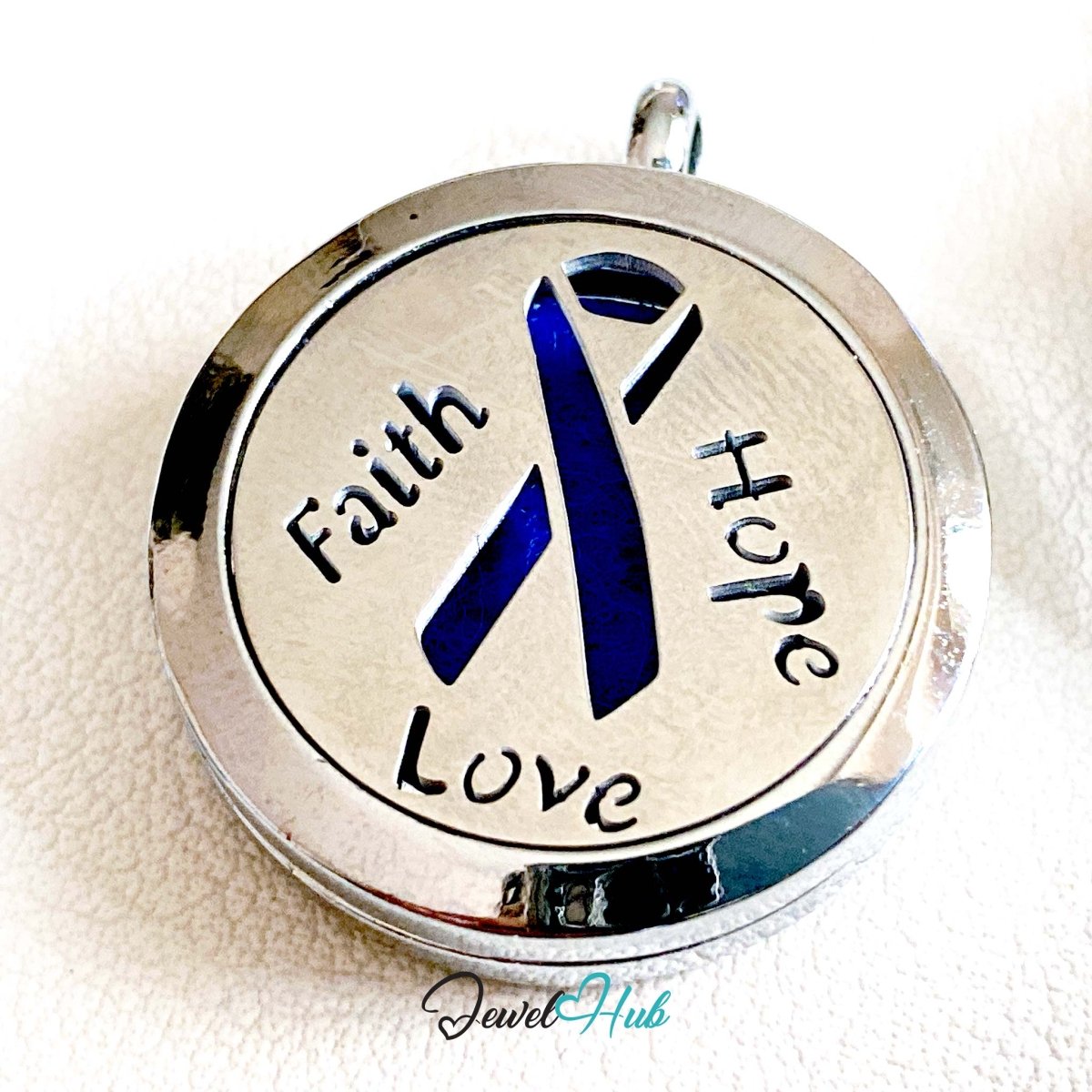 Stainless Steel Aromatherapy Pendant – Faith Hope Love - JewelHub.co.uk