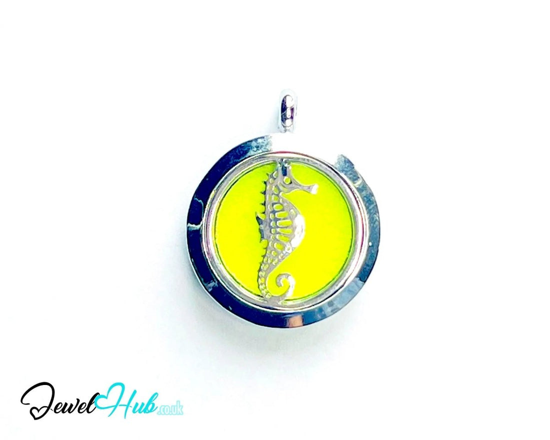 Stainless Steel Aromatherapy Pendant for Flow & Joy 🐚 Sunset Seahorse - JewelHub.co.uk