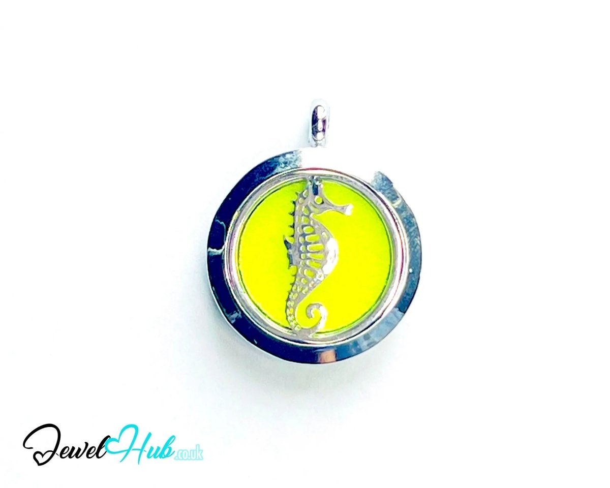 Stainless Steel Aromatherapy Pendant for Flow & Joy 🐚 Sunset Seahorse - JewelHub.co.uk