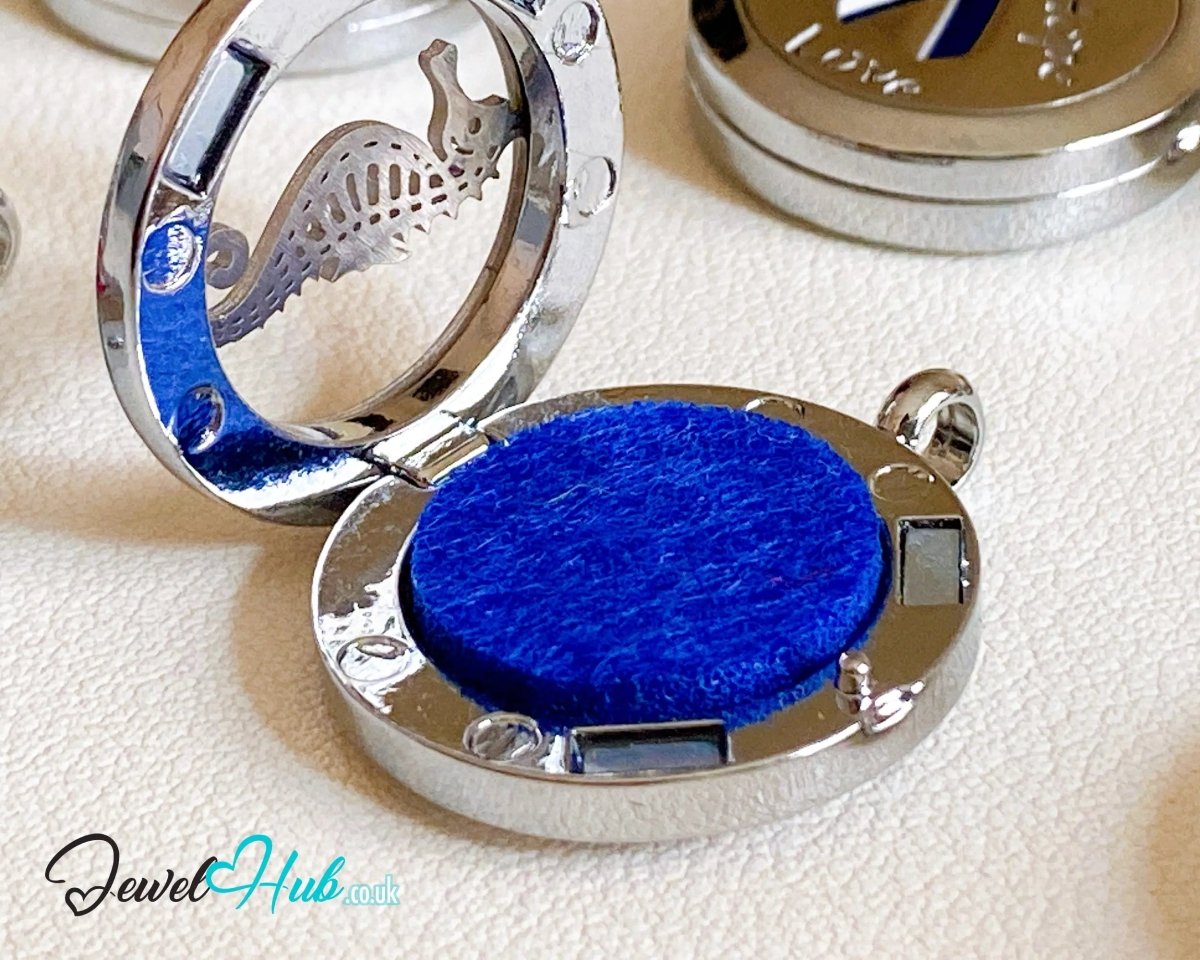 Stainless Steel Aromatherapy Pendant for Flow & Joy 🐚 Sunset Seahorse - JewelHub.co.uk