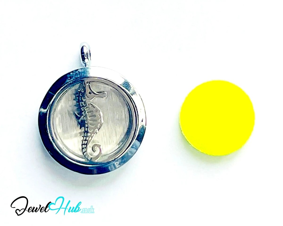 Stainless Steel Aromatherapy Pendant for Flow & Joy 🐚 Sunset Seahorse - JewelHub.co.uk