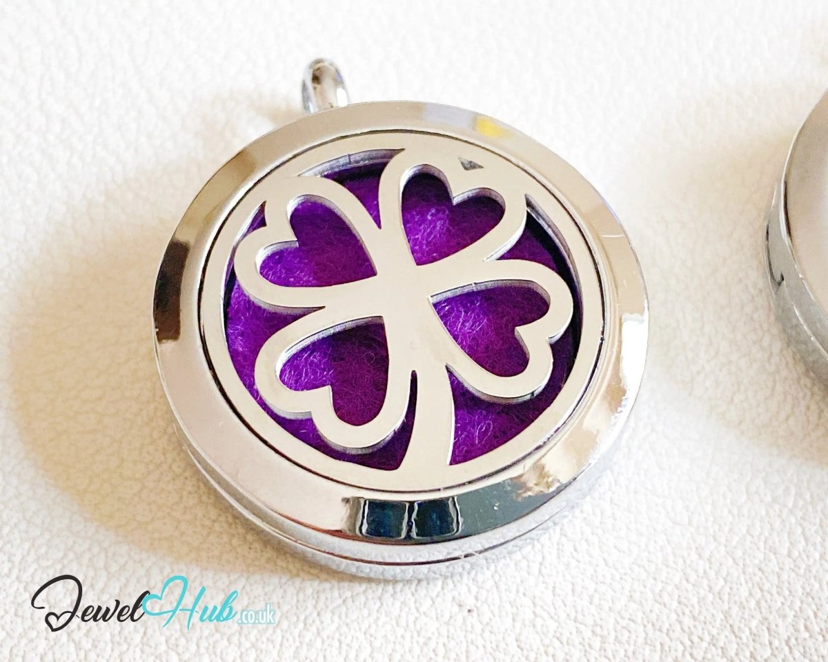 Stainless Steel Aromatherapy Pendant for Luck & Lightheartedness 🍀 Clover of Fortune - JewelHub.co.uk