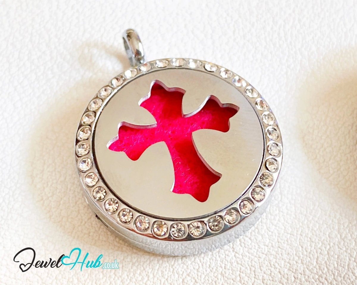 Stainless Steel Aromatherapy Pendant for Peace & Presence ✝️ Crystal Cross - JewelHub.co.uk